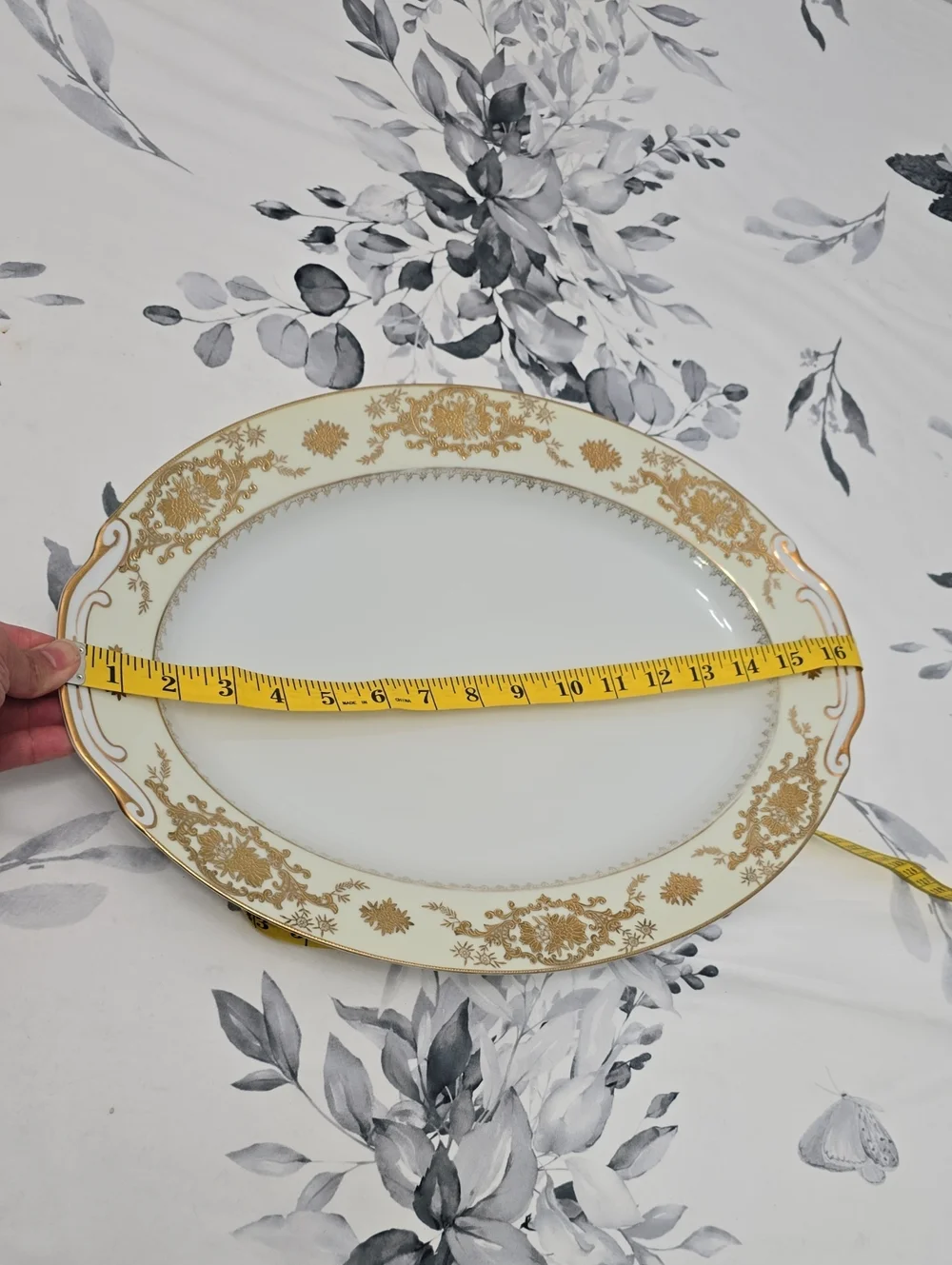 Vintage Wiss China Oval Serving Tray Porcelain Japan White Gold Floral Filigree